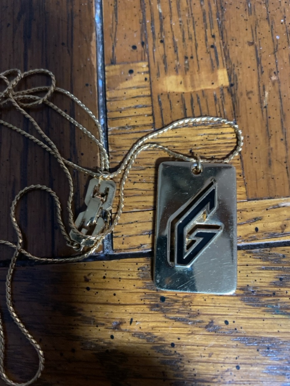 Givenchy Gold Rectangular Logo Pendant Necklace with Black Detail vintage 1979 - Picture 2 of 5